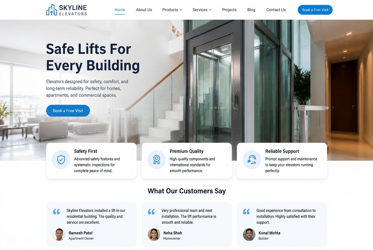 A real business website built for a lift company