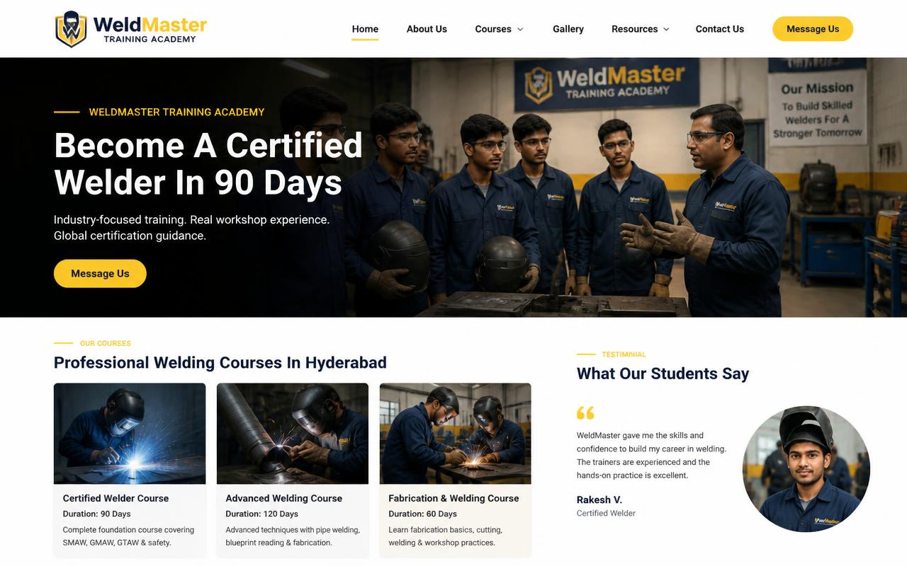 WeldMaster Training Academy — Welding Training Institute in Hyderabad, Telangana